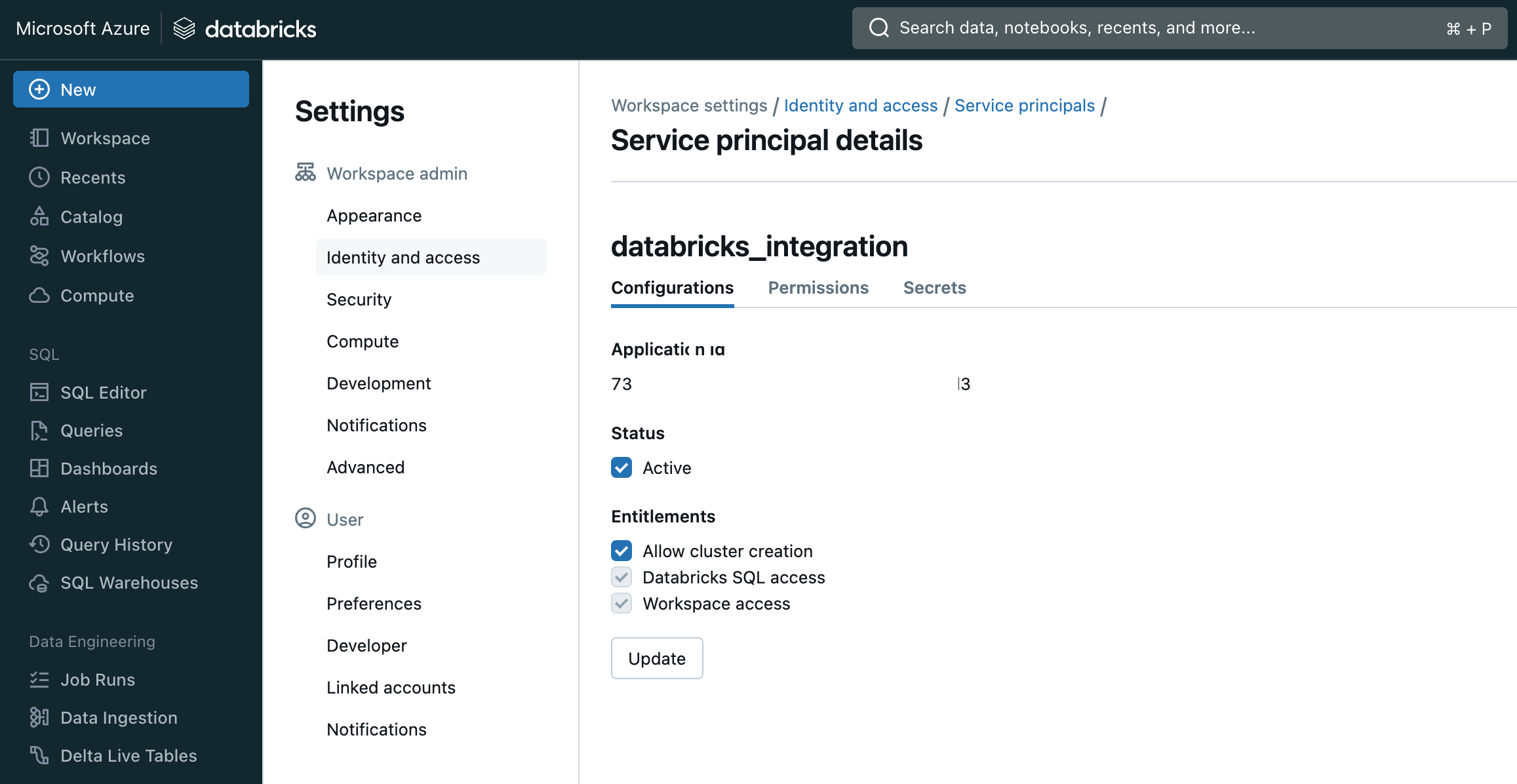 Databricks Service Account Permession