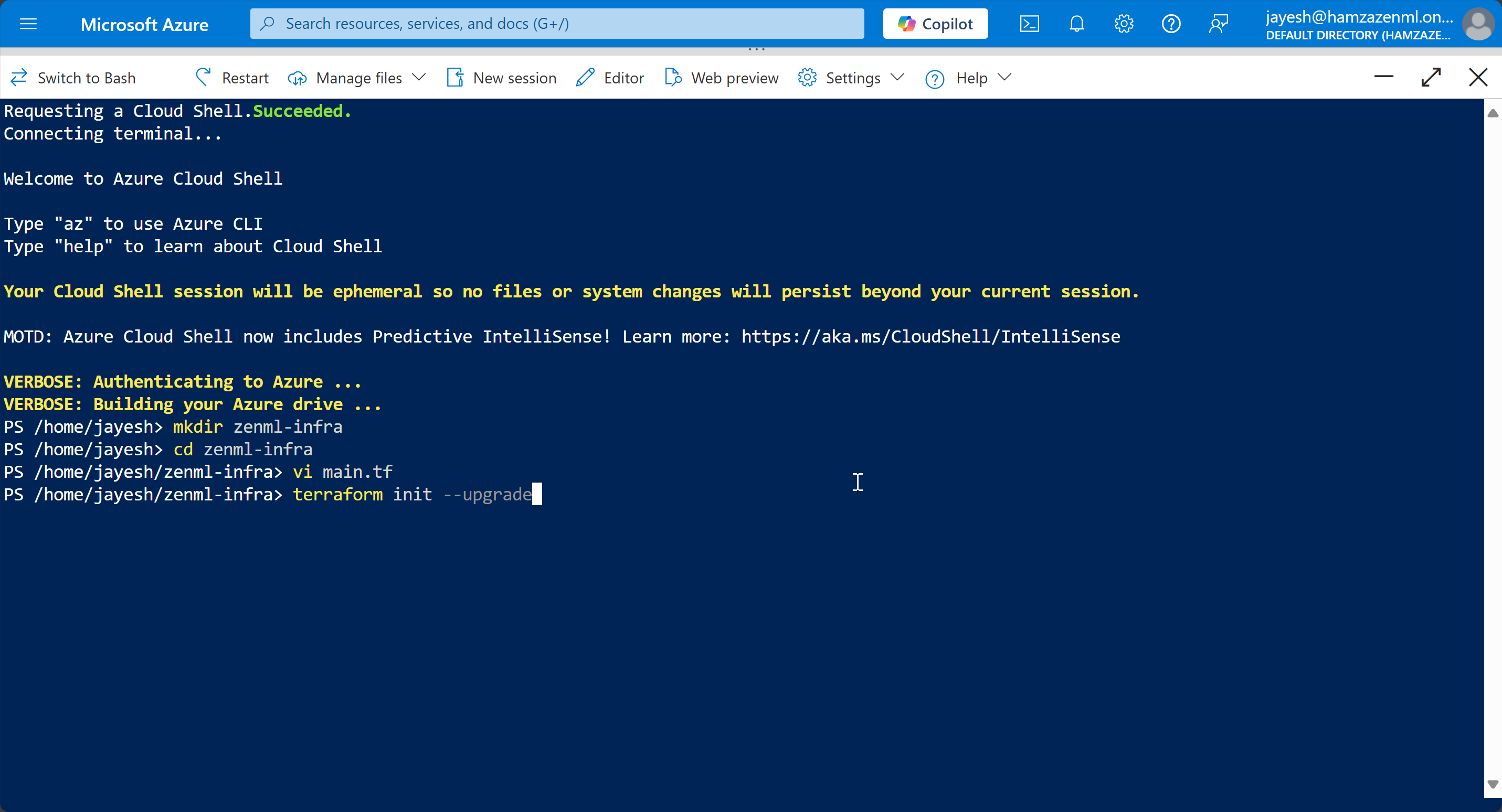 Azure Cloud Shell start page