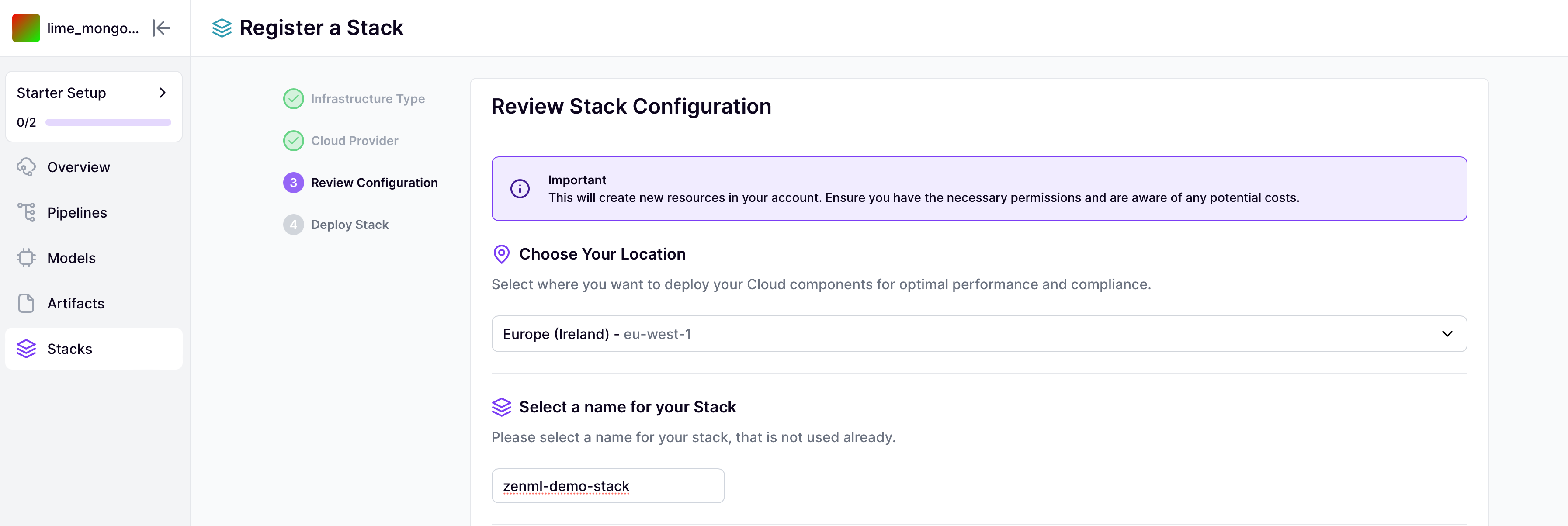 Configuring the new stack